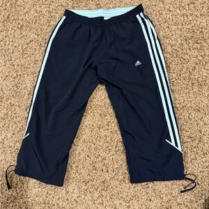 Adidas Black Track capris with Blue Stripes